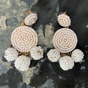 White Bead & Gold Dangle Post Earrings